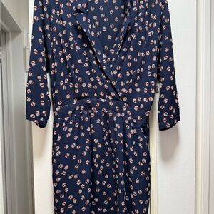 BCBGeneration Blue Ruched Wrap Dress with Notched Collar